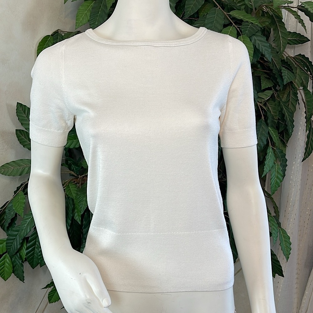 WHBM CREAM LEATHER TRIM PULLOVER SWEATER